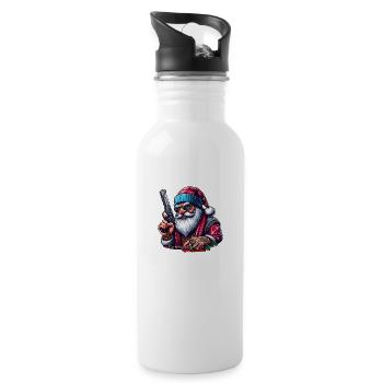 Santa mit Pistole und lustigem Spruch - Trinkflasche mit integriertem Trinkhalm - Weiß - Rechts