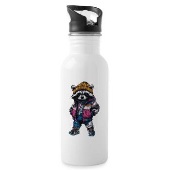 Raccoon Fashion Winter - Water bottle with straw - white - Right