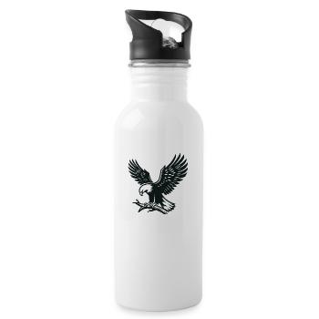 Adler auf dem Ast - Trinkflasche mit integriertem Trinkhalm - Weiß - Rechts
