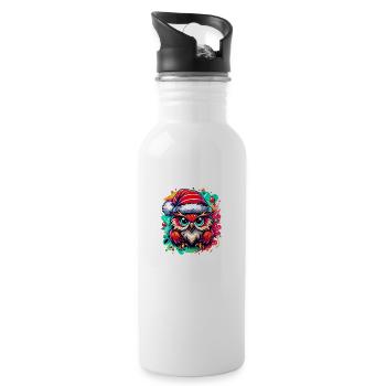 Christmas Owl Owl Christmas - Water bottle with straw - white - Right