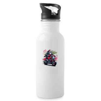 cool Santa Claus on a motorcycle - Water bottle with straw - white - Right