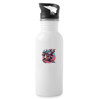 Weihnachtsmann reitet auf Rentier Rudolph - Trinkflasche mit integriertem Trinkhalm - Weiß - Rechts