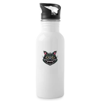 Chat noir heureux - Gourde avec paille intégrée - blanc - Droite
