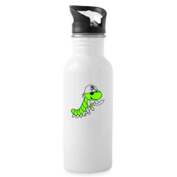Raupe Böse Piraten Matrose Mütze Lustig Süß Comic - Trinkflasche mit integriertem Trinkhalm - Weiß - Rechts