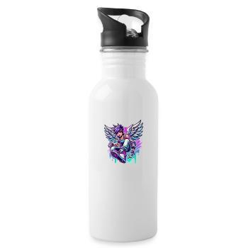 Cooler Engel bunte Haare - Trinkflasche mit integriertem Trinkhalm - Weiß - Rechts