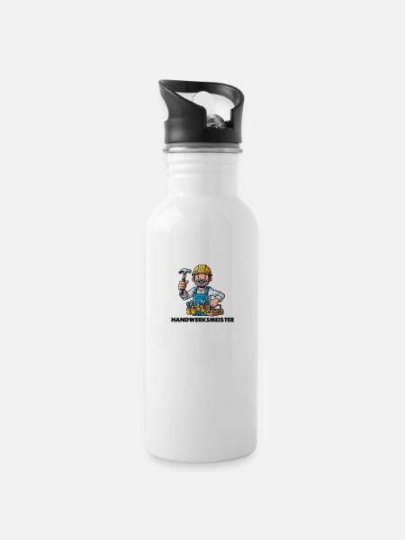 Handwerker - Trinkflasche mit integriertem Trinkhalm - Weiß