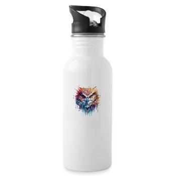Owl Bird Animal Nature Freedom Wildlife Abstract - Water bottle with straw - white - Right
