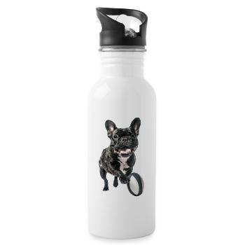 Französische Bulldogge - Trinkflasche mit integriertem Trinkhalm - Weiß - Rechts