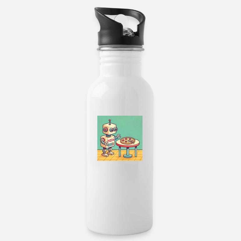 Pizza Bot - Water bottle with straw - white