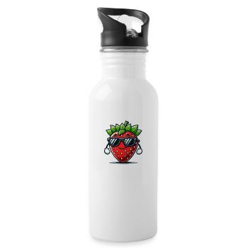 strawberry - Water bottle with straw - white - Right