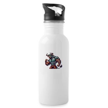 Stier Bodybuilder - Trinkflasche mit integriertem Trinkhalm - Weiß - Rechts