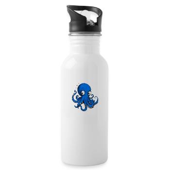 Octopus Drawing Blue - Water bottle with straw - white - Right