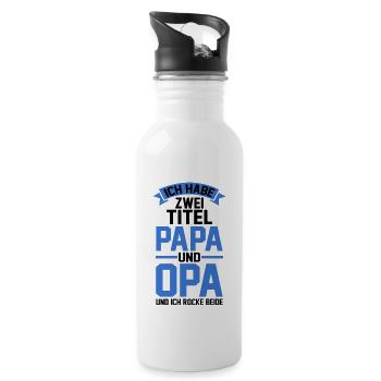 Ich Habe Zwei Titel Papa Und Opa - Trinkflasche mit integriertem Trinkhalm - Weiß - Rechts