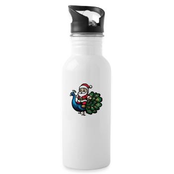 Pfau Vogel Weihnachtsmann Cartoon - Trinkflasche mit integriertem Trinkhalm - Weiß - Rechts