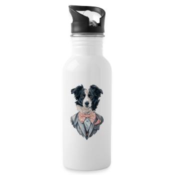 Border Collie - Trinkflasche mit integriertem Trinkhalm - Weiß - Rechts