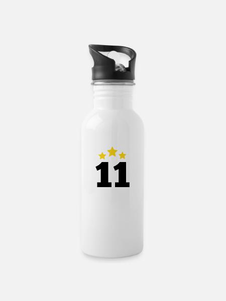 11 Jahre Stern - Geschenk zum 11. Jubiläum - Trinkflasche mit integriertem Trinkhalm - Weiß