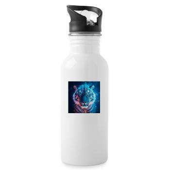 Leuchtender Tiger – Mystische Kunst in Blau - Trinkflasche mit integriertem Trinkhalm - Weiß - Rechts
