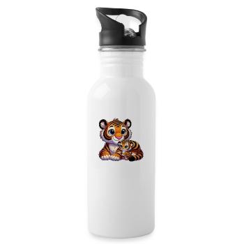 Tiger mother with child - Water bottle with straw - white - Right