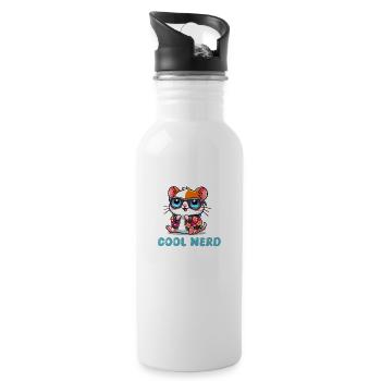 hamster comic cool nerd - Water bottle with straw - white - Right
