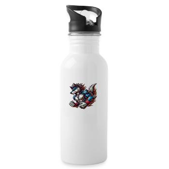 wolf tier - Trinkflasche mit integriertem Trinkhalm - Weiß - Rechts