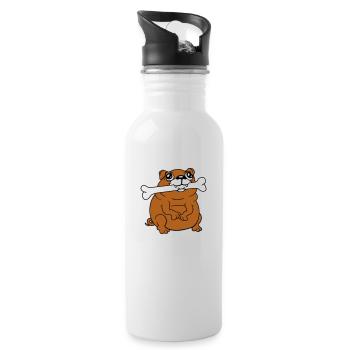 Mops Hund Knochen Maul HungerLecker Glücklich Cool - Trinkflasche mit integriertem Trinkhalm - Weiß - Rechts