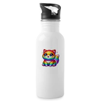 Rainbow Kawaii Cat – Süße Regenbogenkatze mit Glit - Trinkflasche mit integriertem Trinkhalm - Weiß - Rechts