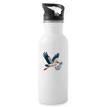 Stork with child - Water bottle with straw - white - Right