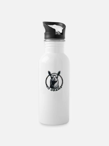 no drama lama - Trinkflasche mit integriertem Trinkhalm - Weiß
