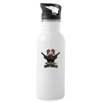 Chicken Brothers 342306 - Trinkflasche mit integriertem Trinkhalm - Weiß - Rechts