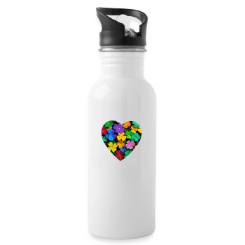Buntes Kleeblatt - Trinkflasche mit integriertem Trinkhalm - Weiß - Rechts