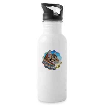 AI Design Cat Picture with Artful Mandala Motif - Water bottle with straw - white - Right
