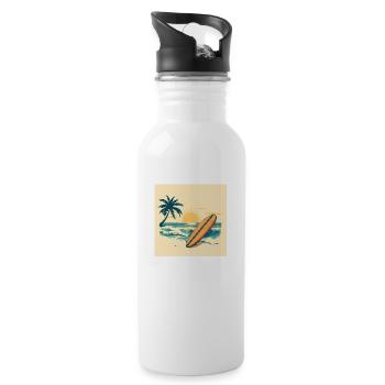 Retro Surf Paradise – Wellen, Sonne & Freiheit - Trinkflasche mit integriertem Trinkhalm - Weiß - Rechts
