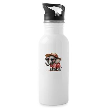 Elefant im Schlafanzug mit Sonnenbrille - Trinkflasche mit integriertem Trinkhalm - Weiß - Rechts