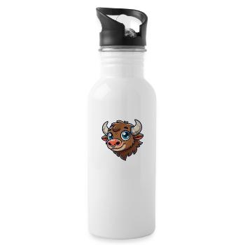 bison stier - Trinkflasche mit integriertem Trinkhalm - Weiß - Rechts