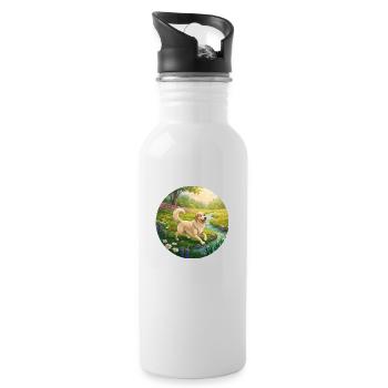Golden Retriever dans la nature - Gourde avec paille intégrée - blanc - Droite