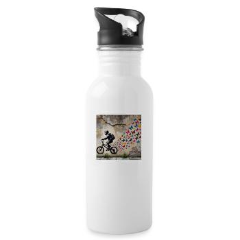 Kein Banksy - Freiheit auf zwei Rädern - Trinkflasche mit integriertem Trinkhalm - Weiß - Rechts