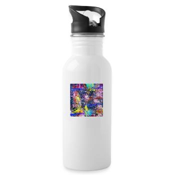 Ein Abstrakte buntes Fleckenbild - Trinkflasche mit integriertem Trinkhalm - Weiß - Rechts