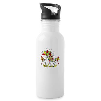 Blumen - Trinkflasche mit integriertem Trinkhalm - Weiß - Rechts