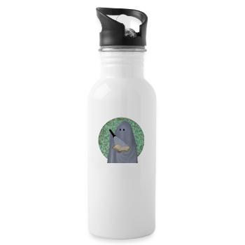 lesender Geist vor Tarnhintergrund - Trinkflasche mit integriertem Trinkhalm - Weiß - Rechts