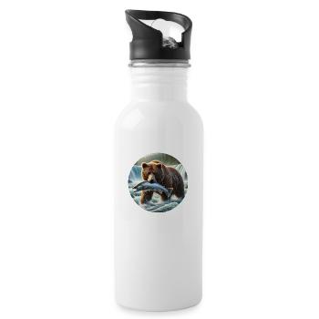 Grizzly Bär - Trinkflasche mit integriertem Trinkhalm - Weiß - Rechts