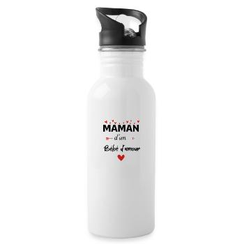 Maman d’un bébé d’amour - assorti bébé - Gourde avec paille intégrée - blanc - Droite