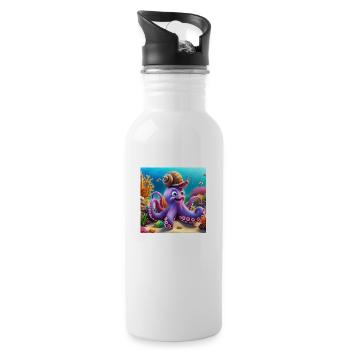 Squid with a funny snail in the reef - Water bottle with straw - white - Right