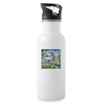 Unicorn with elves in a fantasy landscape - Water bottle with straw - white - Right