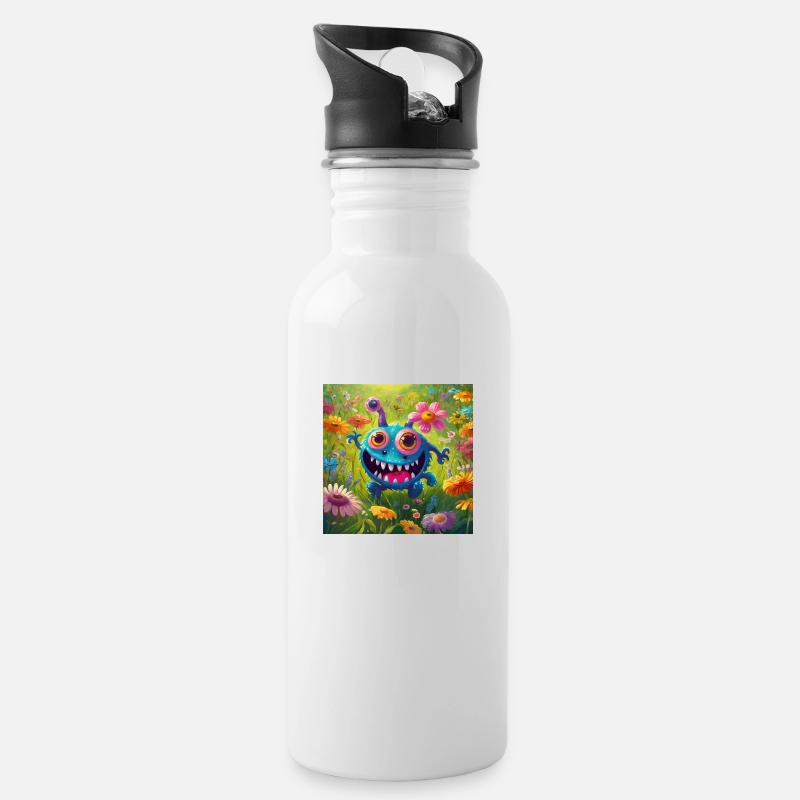 Freaks Monster - Trinkflasche mit integriertem Trinkhalm - Weiß