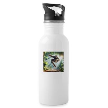 Faultier Wanderer Skateboarder - Trinkflasche mit integriertem Trinkhalm - Weiß - Rechts