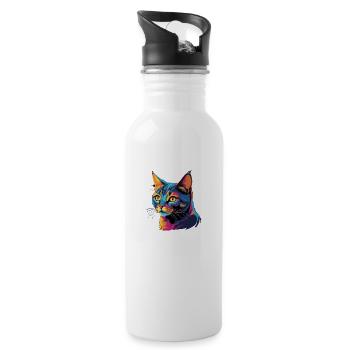 Electric British Shorthair: Vibrant Cat Art - Water bottle with straw - white - Right