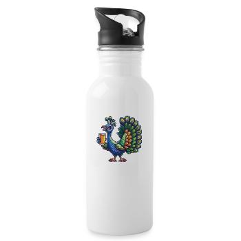 Bière Peacock Bird Pixel - Gourde avec paille intégrée - blanc - Droite