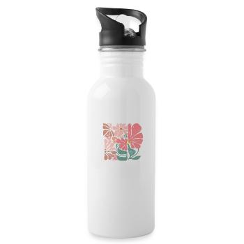 Groovy Retro Pink Blumen - Trinkflasche mit integriertem Trinkhalm - Weiß - Rechts