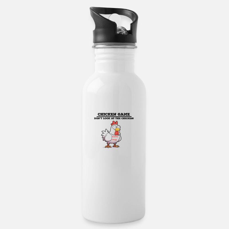 Chicken game - Trinkflasche mit integriertem Trinkhalm - Weiß