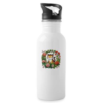 Cute Tiger - Water bottle with straw - white - Right